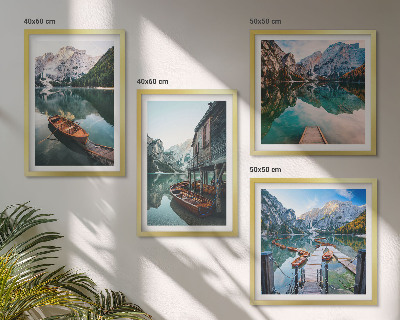 Wall art set Lake, mountains, boats, cottage