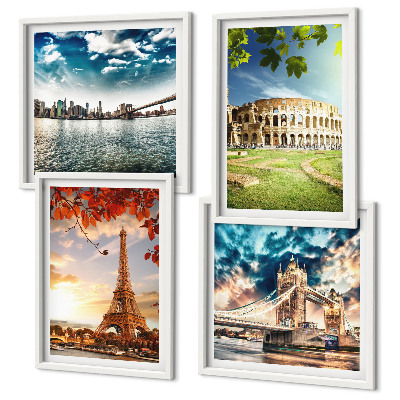 Set of 4 wall art pieces Monuments of Europe in warm colors