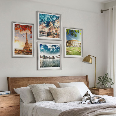 Set of 4 wall art pieces Monuments of Europe in warm colors