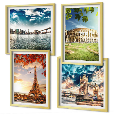Set of 4 wall art pieces Monuments of Europe in warm colors
