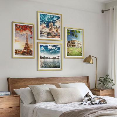Set of 4 wall art pieces Monuments of Europe in warm colors