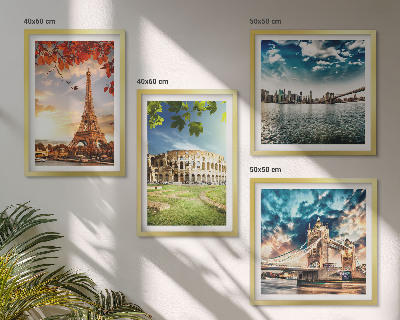 Set of 4 wall art pieces Monuments of Europe in warm colors