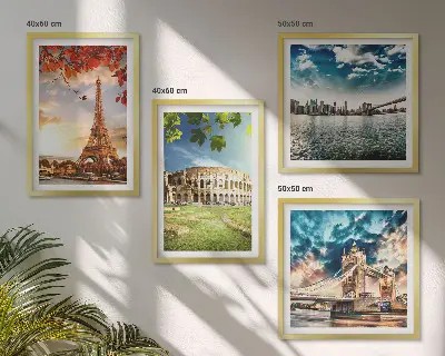 Monuments of Europe wall art set of 4 pieces in warm colors
