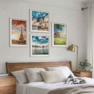 Set of 4 wall art pieces Monuments of Europe in warm colors