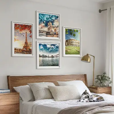 Monuments of Europe wall art set of 4 pieces in warm colors