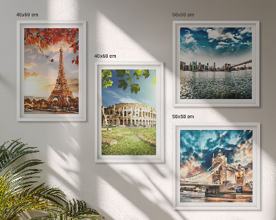 Set of 4 wall art pieces Monuments of Europe in warm colors