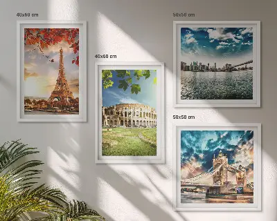 Monuments of Europe wall art set of 4 pieces in warm colors