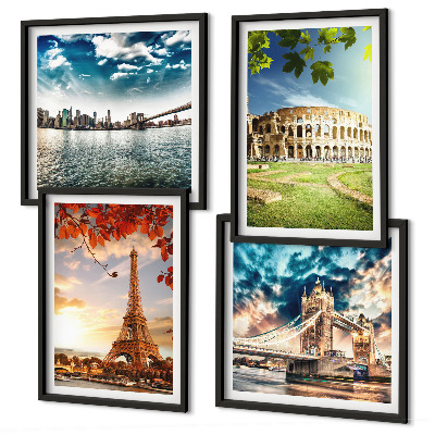 Set of 4 wall art pieces Monuments of Europe in warm colors