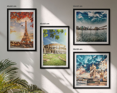 Set of 4 wall art pieces Monuments of Europe in warm colors