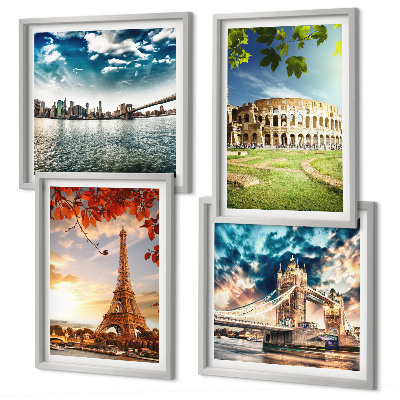 Set of 4 wall art pieces Monuments of Europe in warm colors