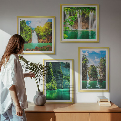 Multi-piece wall decor set Green landscapes waterfalls