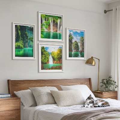 Multi-piece wall decor set Green landscapes waterfalls