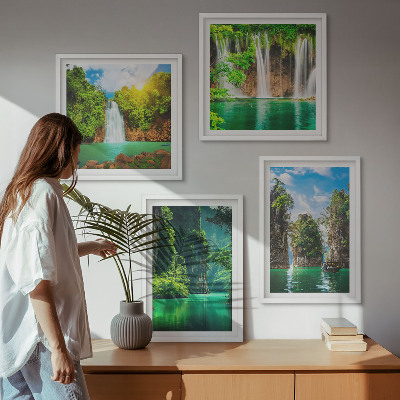 Multi-piece wall decor set Green landscapes waterfalls