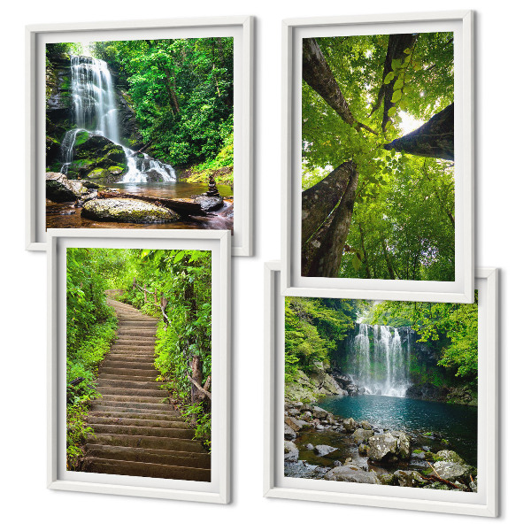 Wall art set Path forest waterfall vegetation