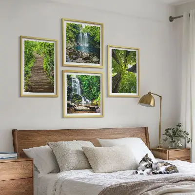 Wall art set path through a forest with a waterfall and lush vegetation