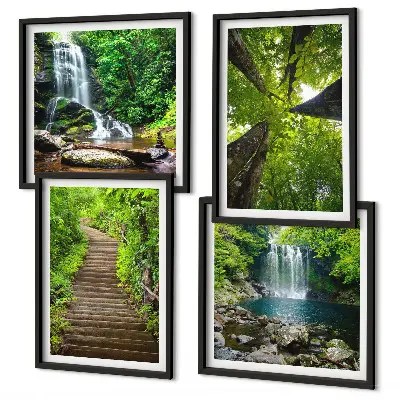 Wall art set path through a forest with a waterfall and lush vegetation