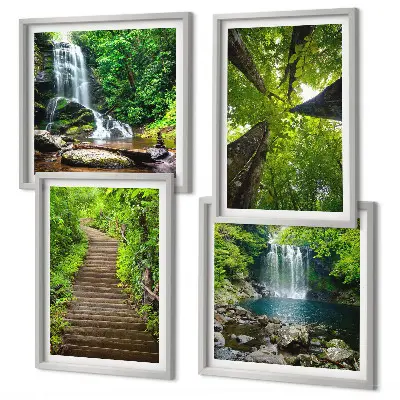 Wall art set path through a forest with a waterfall and lush vegetation