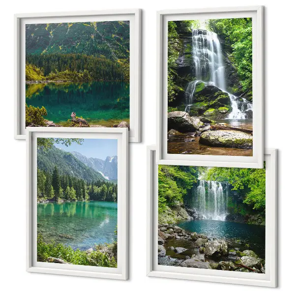 Waterfalls in green surroundings set of 4 wall art pieces