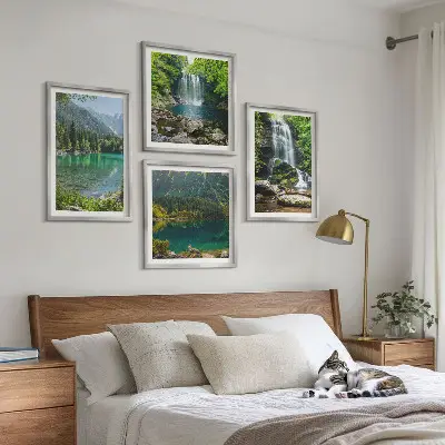Waterfalls in green surroundings set of 4 wall art pieces