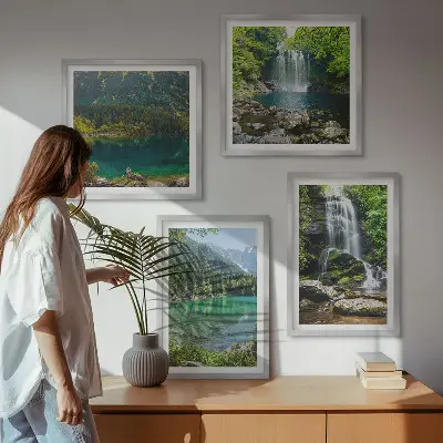 Waterfalls in green surroundings set of 4 wall art pieces