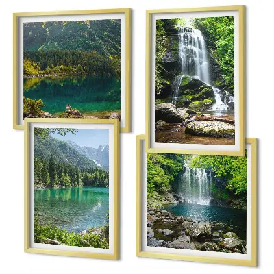 Waterfalls in green surroundings set of 4 wall art pieces