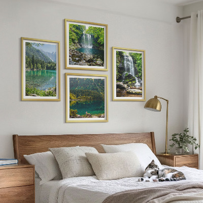 Set of 4 wall art pieces Waterfalls in green surroundings