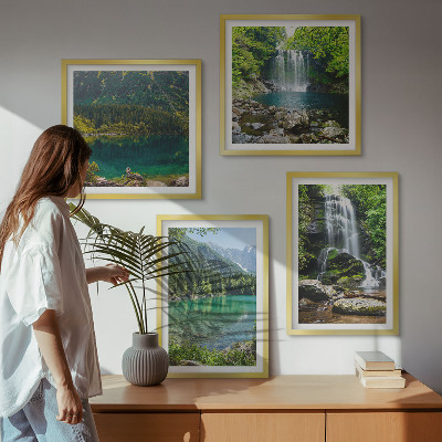 Set of 4 wall art pieces Waterfalls in green surroundings