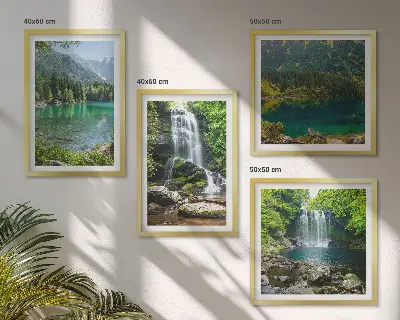 Waterfalls in green surroundings set of 4 wall art pieces