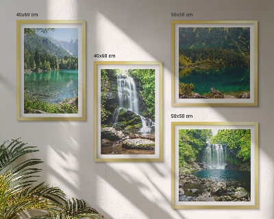 Set of 4 wall art pieces Waterfalls in green surroundings