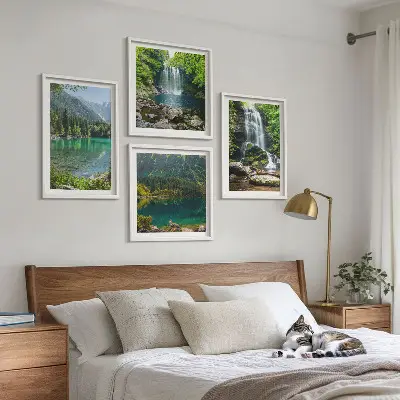 Waterfalls in green surroundings set of 4 wall art pieces