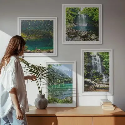 Waterfalls in green surroundings set of 4 wall art pieces