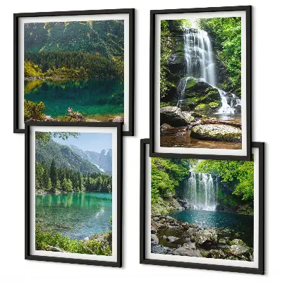 Waterfalls in green surroundings set of 4 wall art pieces