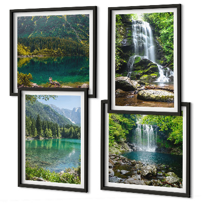 Set of 4 wall art pieces Waterfalls in green surroundings