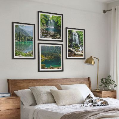Set of 4 wall art pieces Waterfalls in green surroundings