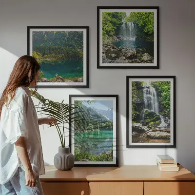 Waterfalls in green surroundings set of 4 wall art pieces