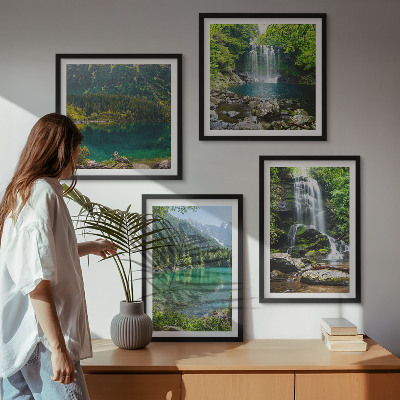 Set of 4 wall art pieces Waterfalls in green surroundings