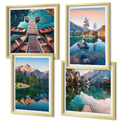 Multi-piece wall decor set Mountain lakes reflection forest
