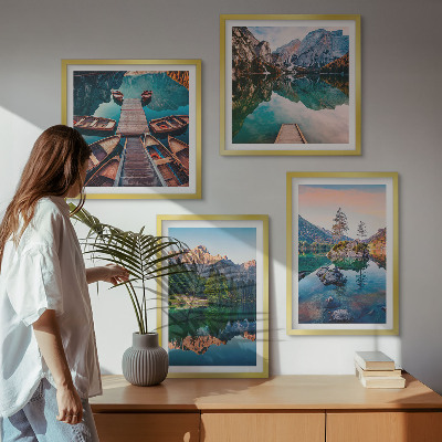 Multi-piece wall decor set Mountain lakes reflection forest