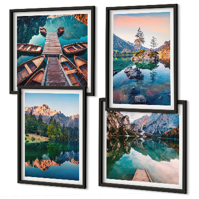 Multi-piece wall decor set Mountain lakes reflection forest