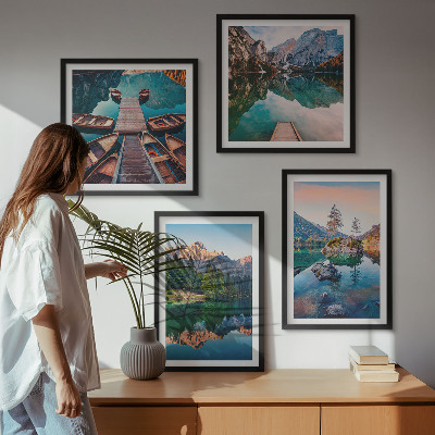 Multi-piece wall decor set Mountain lakes reflection forest