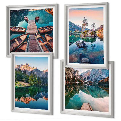 Multi-piece wall decor set Mountain lakes reflection forest