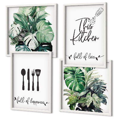 Wall art set Kitchen utensil patterns leaves