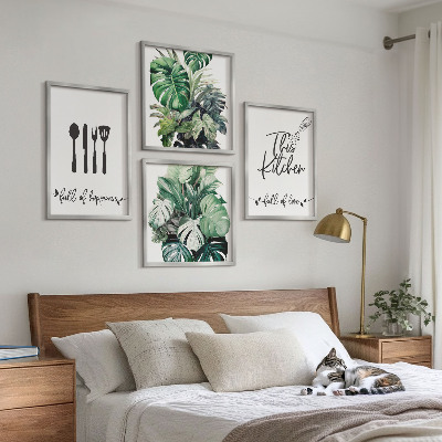 Wall art set Kitchen utensil patterns leaves