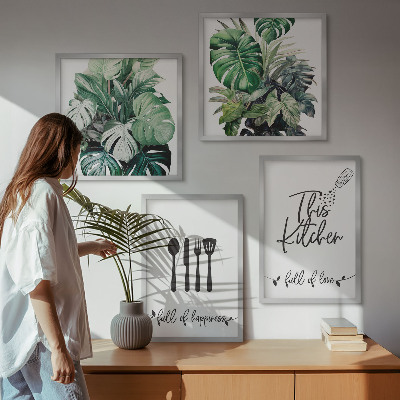 Wall art set Kitchen utensil patterns leaves