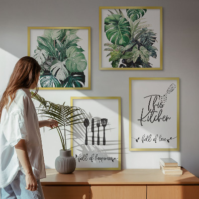 Wall art set Kitchen utensil patterns leaves