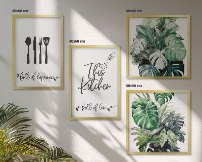 Wall art set Kitchen utensil patterns leaves