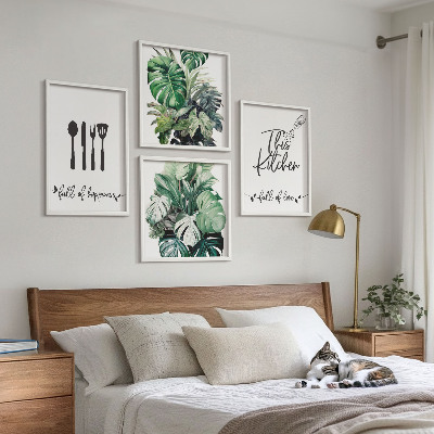 Wall art set Kitchen utensil patterns leaves