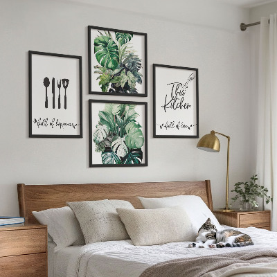 Wall art set Kitchen utensil patterns leaves