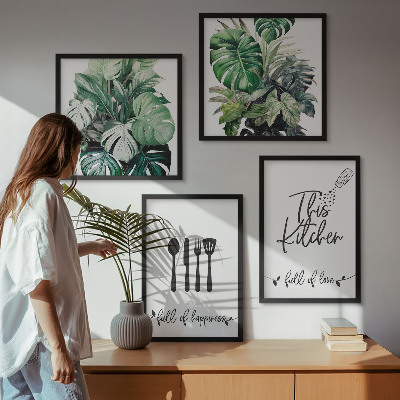 Wall art set Kitchen utensil patterns leaves