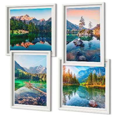 Set of 4 wall art pieces Mountain lakes nature landscape